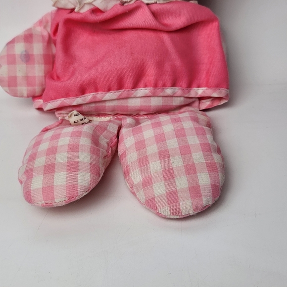 Vintage 1975 Fisher Price 12" Lolly Dolly Pink Gingham Doll Rattle Yarn Hair - Picture 5 of 8